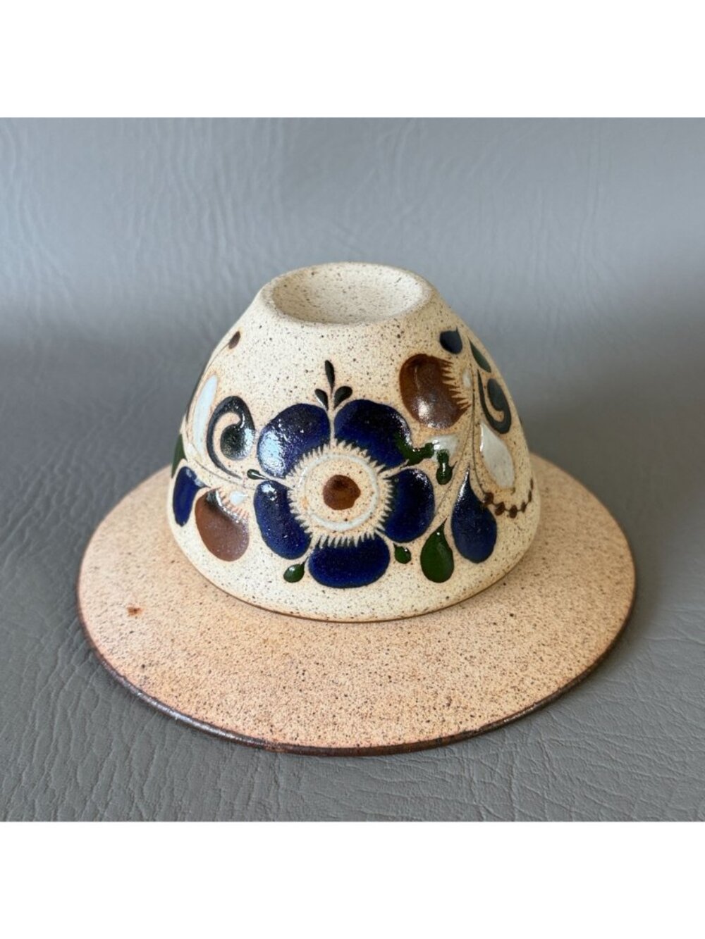 Vintage Tonala Mexico Studio Pottery Cup Saucer Set Signed Blue Butterfly 6" - Picture 10 of 14